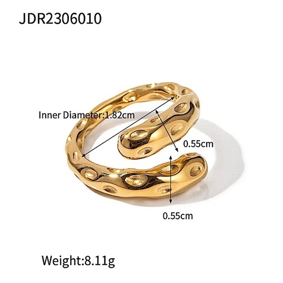 Gold Plated Irregular Hammered Ring Dented - Picture 9 of 9